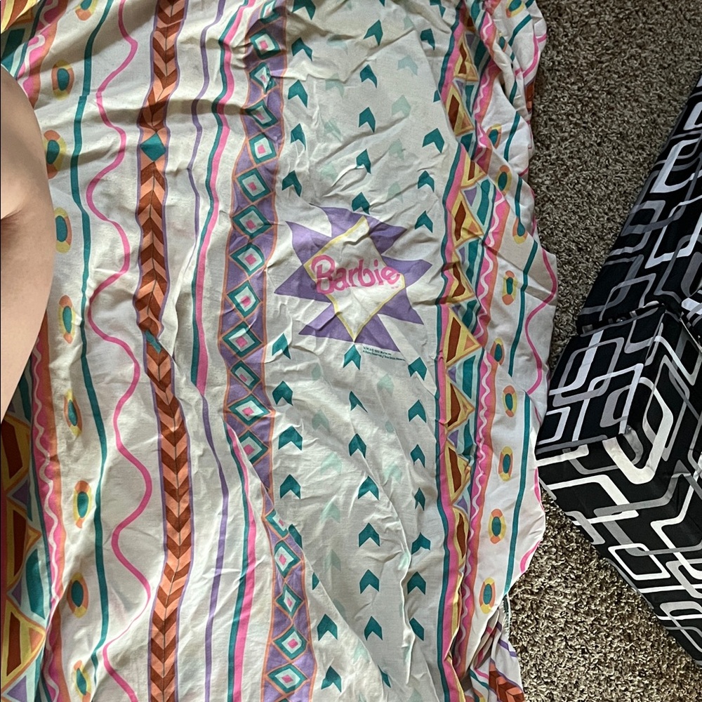 Vintage 1992 Barbie Vibrant Geometric bedsheet